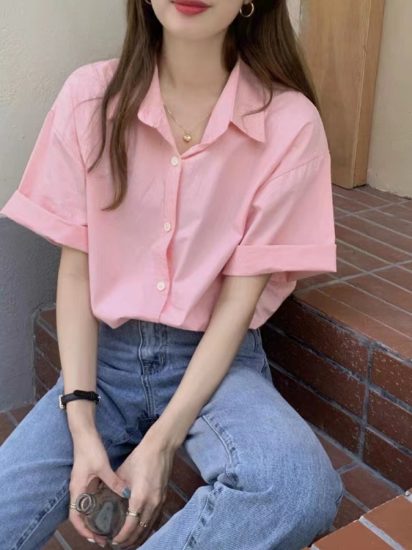 Summer salt-based short-sleeved white shirt for female students, versatile loose French shirt, foreign style top 2023 new style
