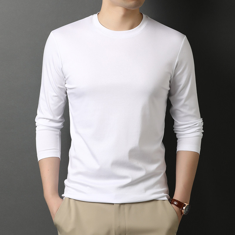 Middle-aged men's solid color long-sleeved daddy autumn t-shirt tops new business casual loose thin men's clothing