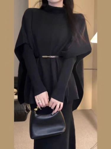 Cape shawl outer wear for women 2024 new cape sweater top loose lazy style sweater cardigan jacket for women