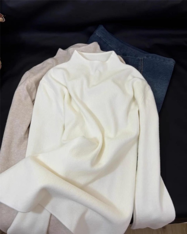 Korean style simple half turtleneck slim fit long-sleeved sweater for women autumn and winter top soft waxy sweater bottoming shirt