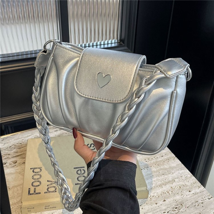 Summer popular pleated silver small bag for women 2024 new fashion versatile crossbody bag single shoulder armpit small square bag