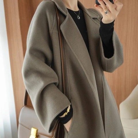 200 pounds fat girl woolen coat women's long knee-length loose large size high-end coat autumn and winter new style
