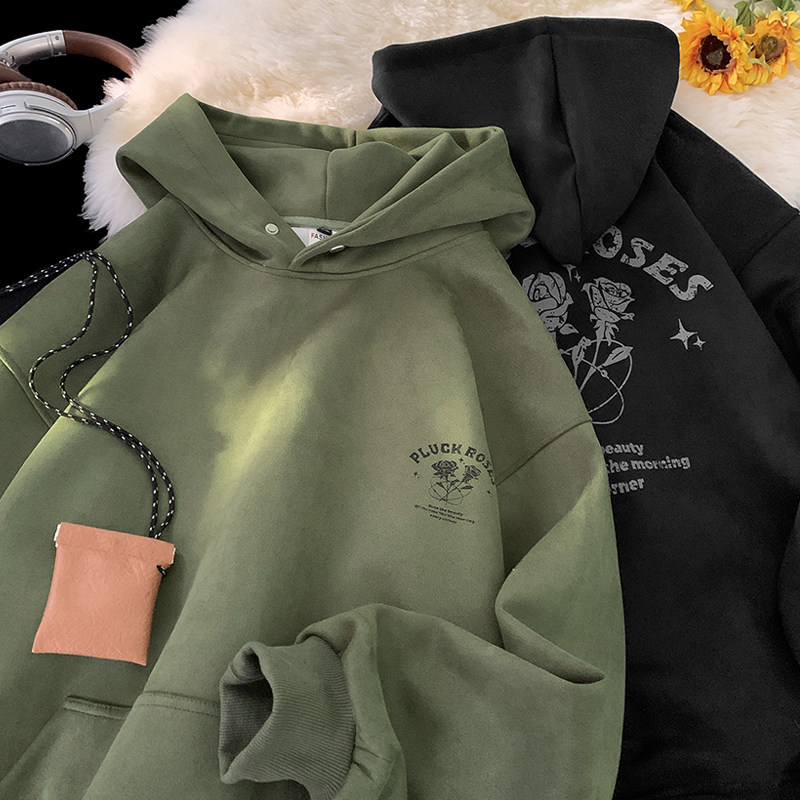 Autumn and winter heavy suede hooded sweatshirt unisex hoodie