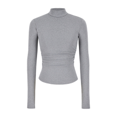 Thickened velvet half turtleneck long-sleeved T-shirt bottoming shirt for women with design pleated slim fit top