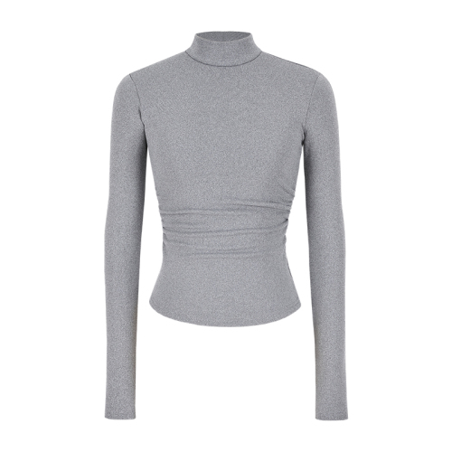 Thickened velvet half turtleneck long-sleeved T-shirt bottoming shirt for women with design pleated slim fit top