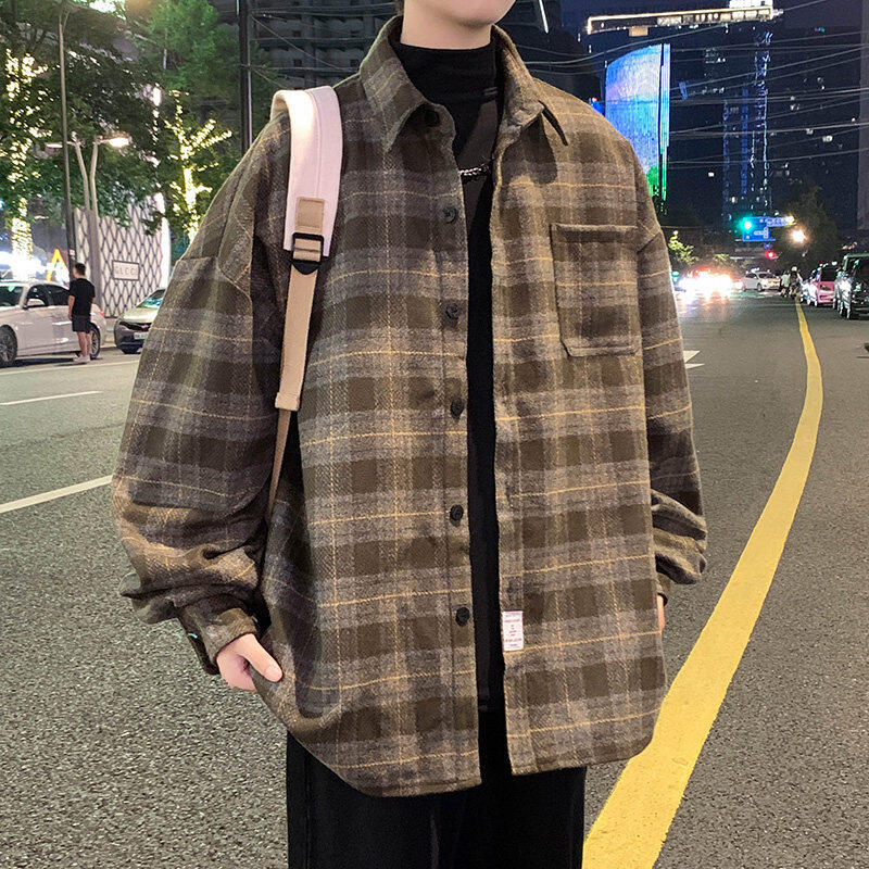 Hong Kong style spring and autumn new fashion trend plaid shirt jacket XZ302B-1-JK2373-P85
