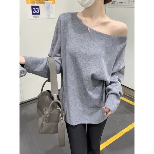 Autumn and winter Korean style loose pure desire off-shoulder Andy velvet sweater with long-sleeved sweater for women