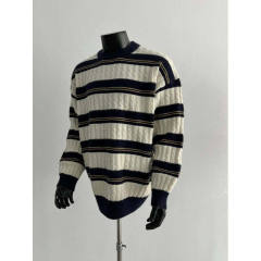 American Retro Contrast Color Striped Round Neck Sweater Men's Autumn and Winter Couple Sweater