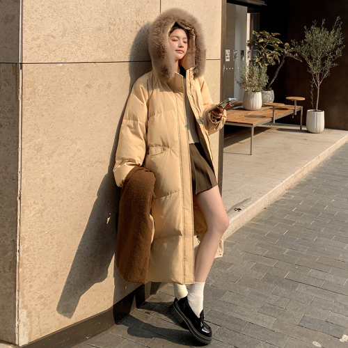 Real shot of this file Chinese knot 2024 new fur collar down cotton coat for women winter mid-length loose knee-length cotton coat