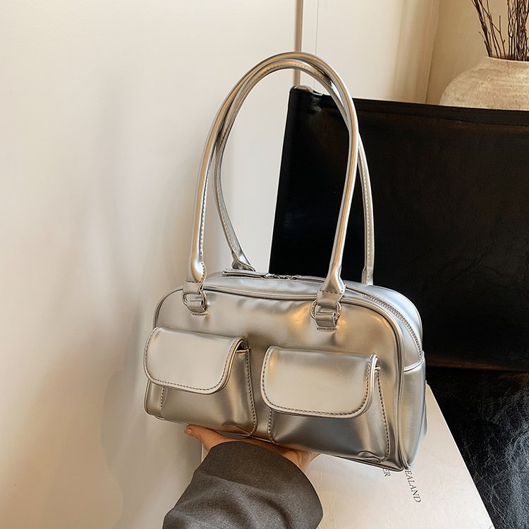 Cross-border popular retro armpit bag for women 2024 new Korean style portable double pocket PU leather shoulder tote bag