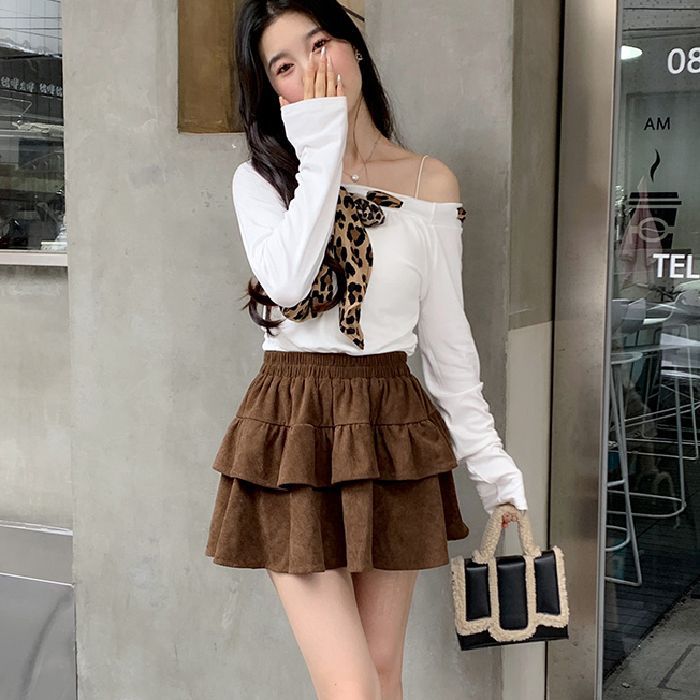 Corduroy skirt women's autumn and winter petite Maillard ballet style cake skirt A-line skirt