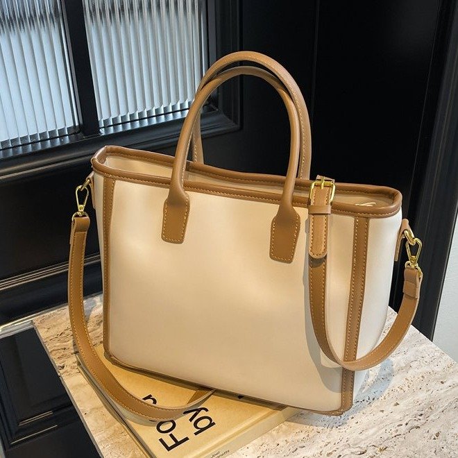 Texture Large Capacity Women's Bag 2024 New Simple Contrast Color Tote Bag Fashionable and Versatile Shoulder Underarm Bag