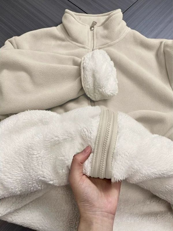 Polar fleece jacket for women, autumn and winter lamb wool sweatshirt, winter inner liner, Austrian coral double-sided velvet thickening