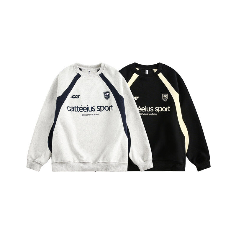 Autumn 400G round neck color block printed sweatshirt