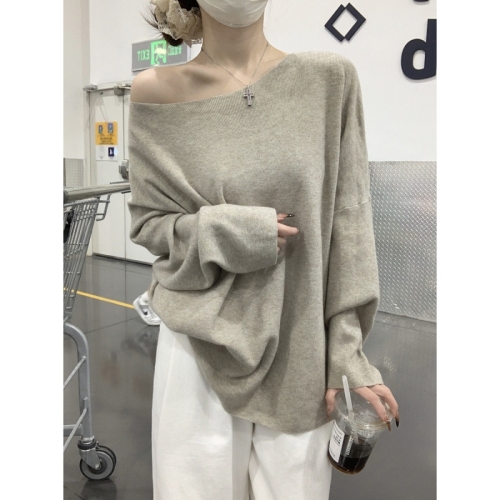 Autumn and winter Korean style loose pure desire off-shoulder Andy velvet sweater with long-sleeved sweater for women