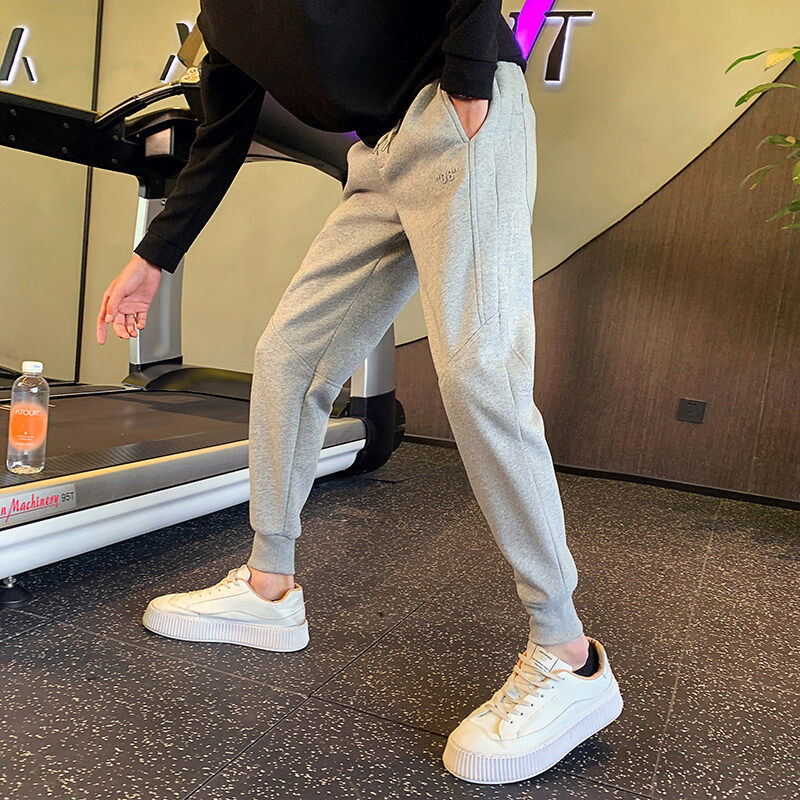 Social-minded guy's velvet thickened sweatpants sports leggings for men
