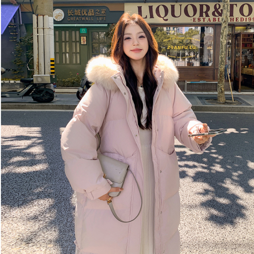 Real shot of this file Chinese knot 2024 new fur collar down cotton coat for women winter mid-length loose knee-length cotton coat