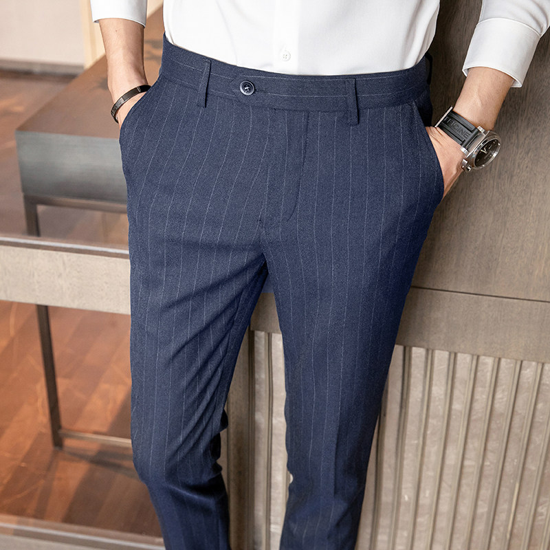 Spring British striped casual trousers Korean style slim trousers hairstylist long trousers
