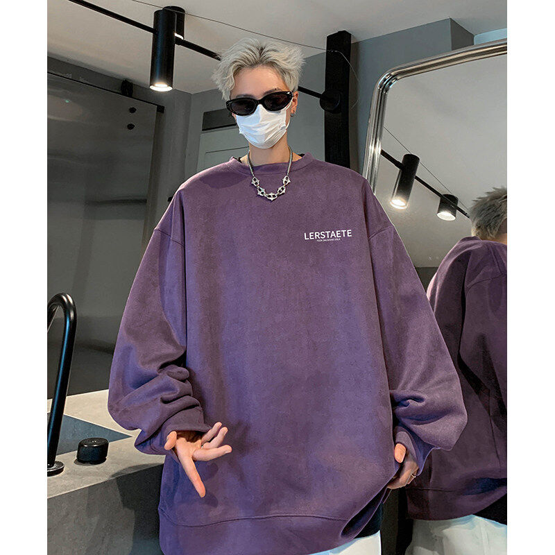 Dewu supply provides video buyer show autumn and winter heavyweight American suede round neck sweatshirt