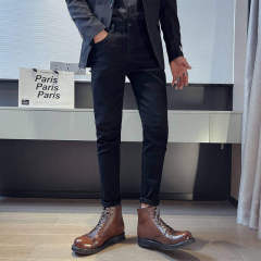 Black glossy fashion simple stretch slim fit leg jeans for men long-term stock