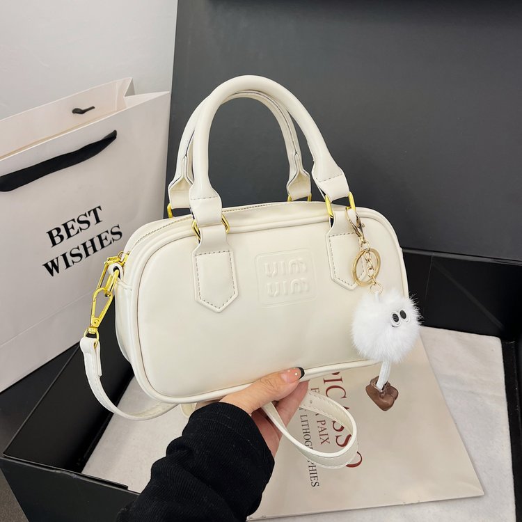 Internet celebrity's same style retro bowling bag, portable Boston bag, shoulder crossbody bag, female briefcase small square bag