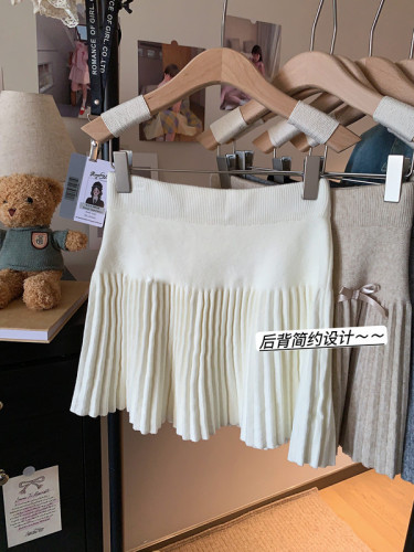 Fashionable high-waisted knitted pleated skirt for women, early autumn new skirt, slim and versatile A-line skirt