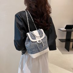 Wholesale Korean style fashion backpack women's new chain backpack versatile denim bucket bag