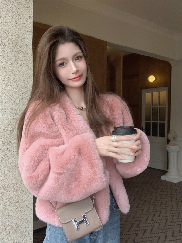 Korean style loose thickened fur coat