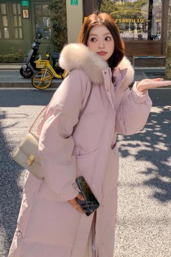 Real shot of this file Chinese knot 2024 new fur collar down cotton coat for women winter mid-length loose knee-length cotton coat