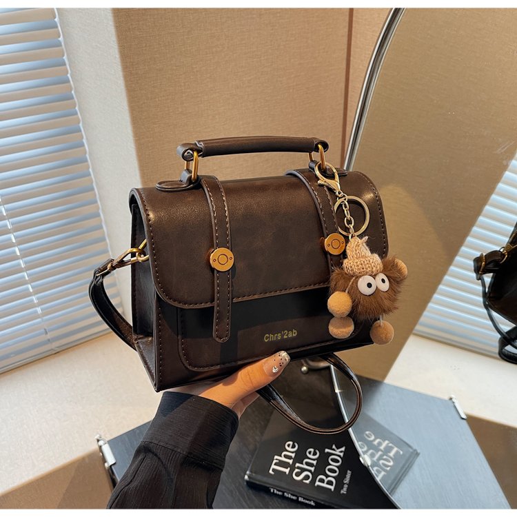 New cross-border popular versatile British style portable small square bag for women fashion retro texture commuter shoulder crossbody bag