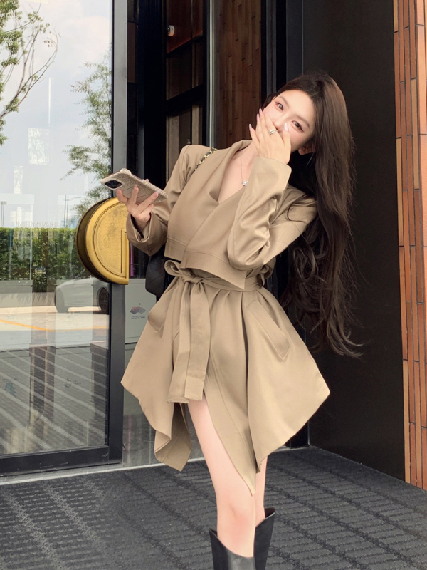 Retro sexy irregular large lapel loose fashion windbreaker jacket for women