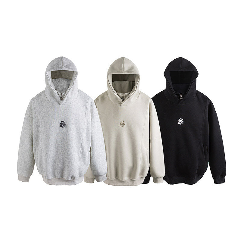 White floral gray hooded sweatshirt for men, autumn, boys, teenagers, gray couple, American loose high collar coat, thin top