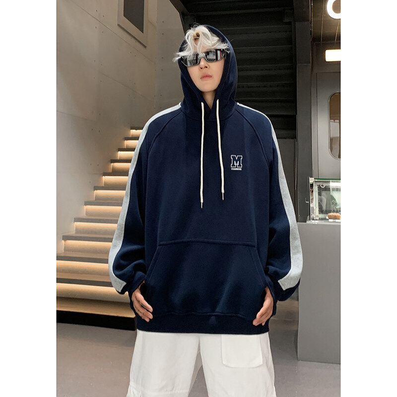Colorblock embroidered hooded sweatshirt-320g composite milk silk