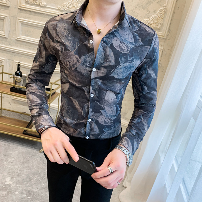 New social spirit boy long-sleeved shirt men's fashionable and handsome nightclub shirt-first 1