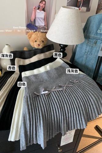 Fashionable high-waisted knitted pleated skirt for women, early autumn new skirt, slim and versatile A-line skirt