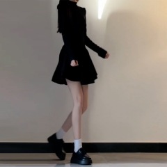 French princess half-high collar dress with waist Hepburn style short skirt black tutu skirt for small people