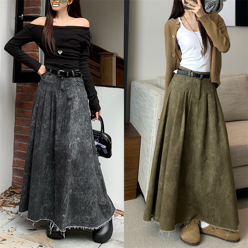 Washed Tie Dye Skirt Women's Popular Design Slimming and Super Beautiful A-Line Skirt