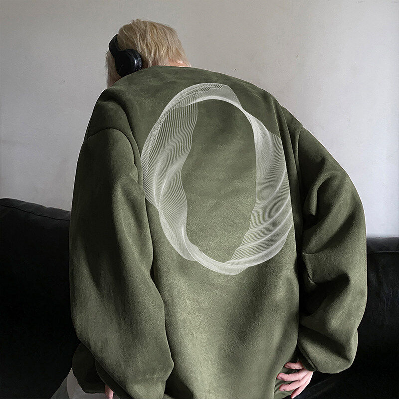 New large size suede round neck sweatshirt for men with simple line printing