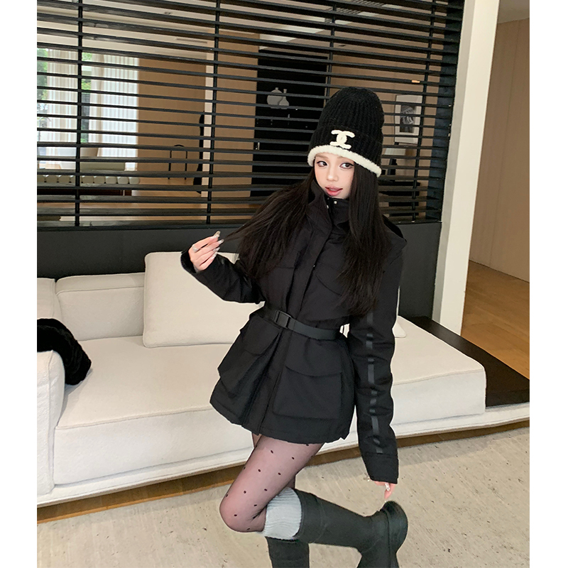 High quality hooded waist plus down jacket women's autumn and winter jacket