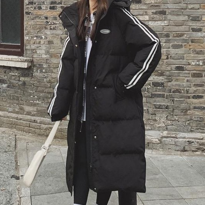 Black down cotton jacket for women winter new Korean style loose college style couple versatile hooded thickened cotton jacket