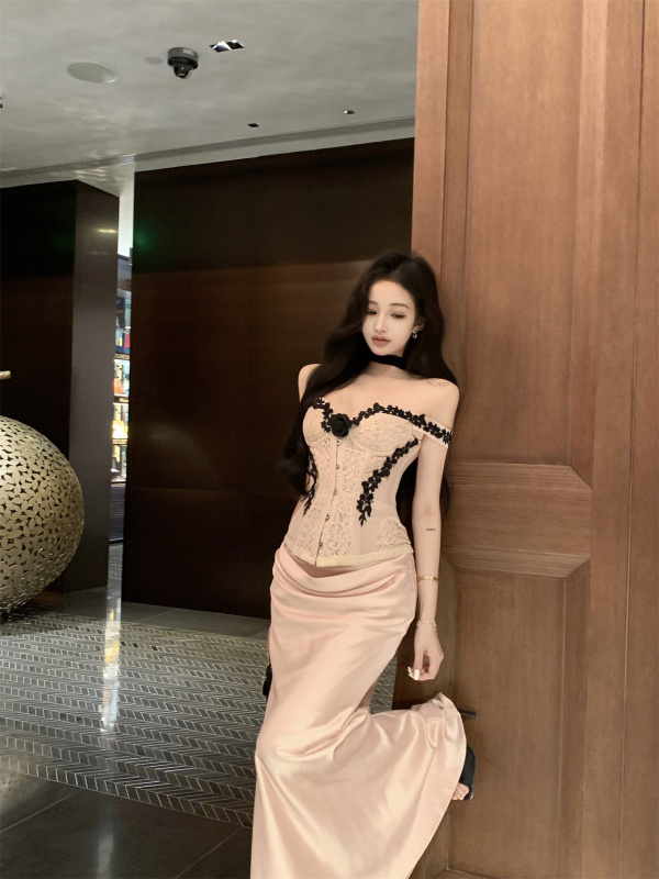 Sexy hot girl suit autumn new design fishbone bra splicing suspender top