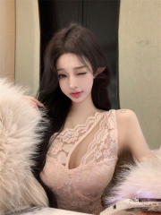 Goddess suspender shoulder positioning hollow lace slim sexy inner top