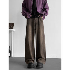 American retro fashion brand washed distressed loose wide-leg jeans