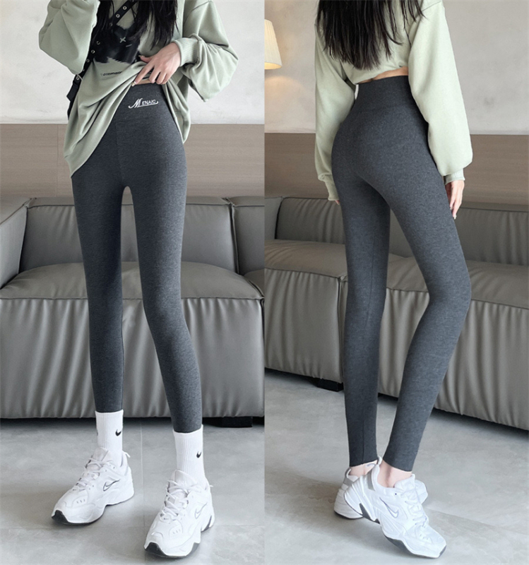 Autumn and winter threaded large size versatile small leggings high waist leggings women's tight outer wear elastic pants
