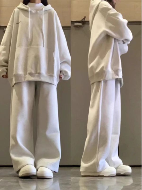 Lazy style casual sportswear suit women's loose hooded sweatshirt trousers running two-piece set