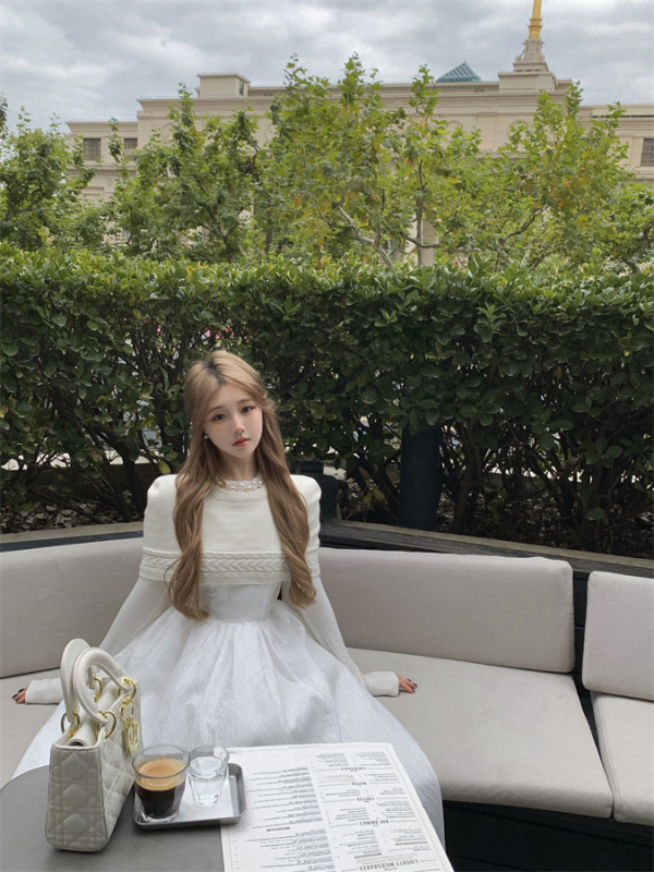 Memorial day heavy industry daughter shawl small dress knitted splicing gauze skirt white dress