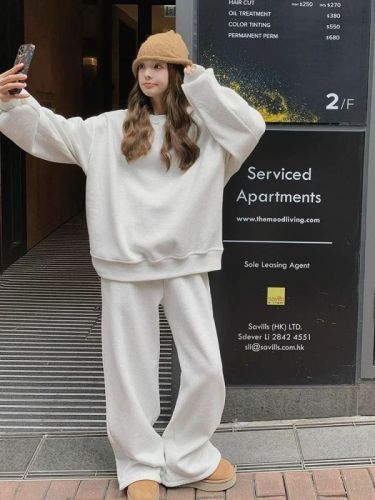 Korean new style loose and lazy sweatshirt wide-leg pants two-piece set