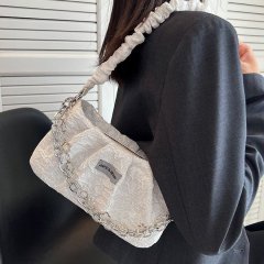 French niche design, pleated armpit bag, trendy, fashionable and versatile chain, 2024 new summer small shoulder bag
