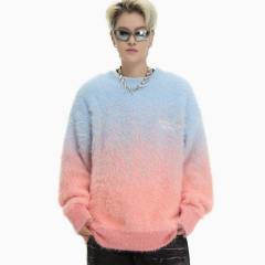Soft waxy gradient pink jacquard sweater for men and women, winter design niche atmosphere mink velvet sweater