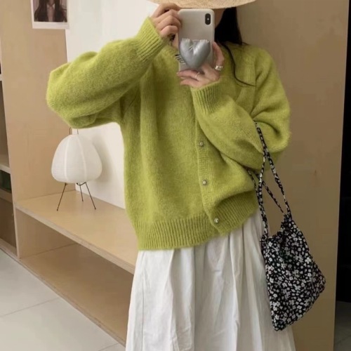 Soft waxy sweater jacket women's lazy style knitted cardigan soft waxy milk fufu mohair top